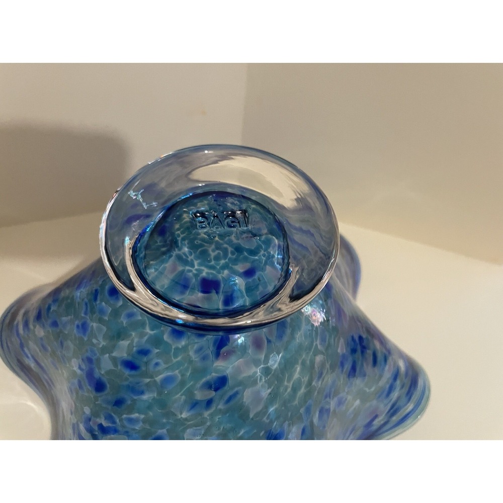 Hand Blown Art Blue Glass Bowl Stamped BAGI Art Studios - Picture 10 of 10